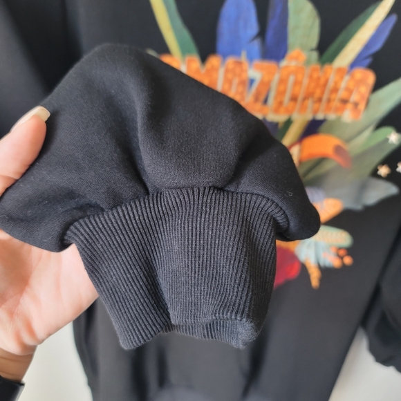 Farm Rio Amazonia Oversized Puff Shoulder Sweatshirt Dress, Size Small, Black - Picture 4 of 11